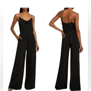 NWT Jason Wu Palazzo black Jumpsuit with Chain Link Straps Womens size M